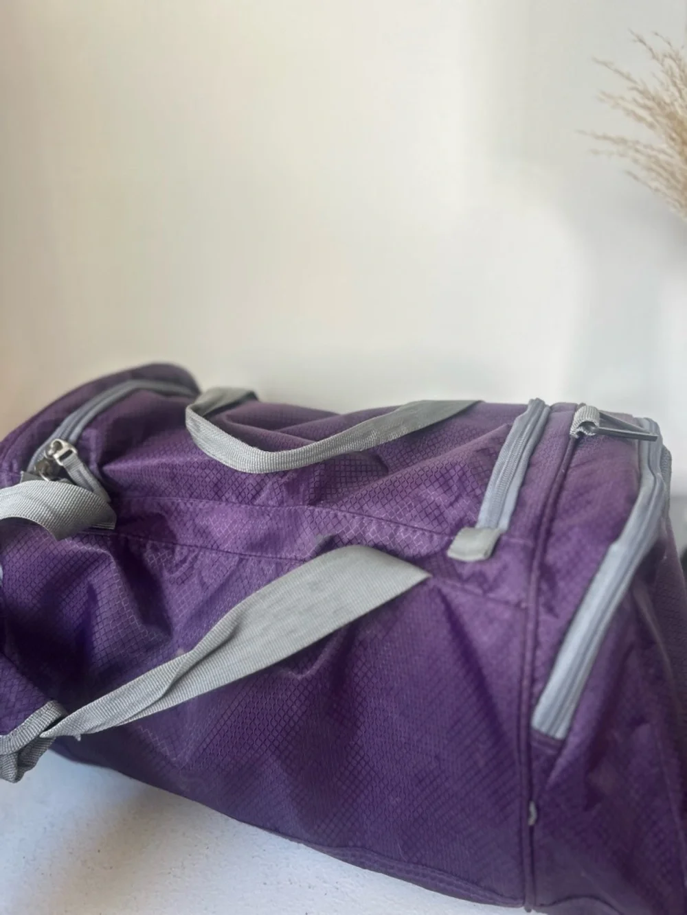 Purple Travel Duffel Bag with Gray Trim